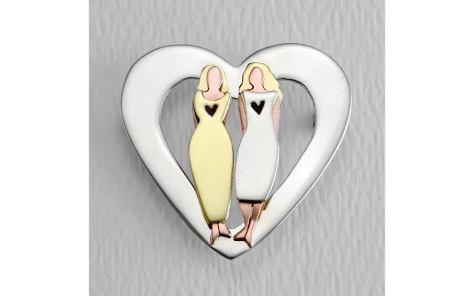 Sisters Forever Love Heart Mixed Metal Pin - 2 Sisters