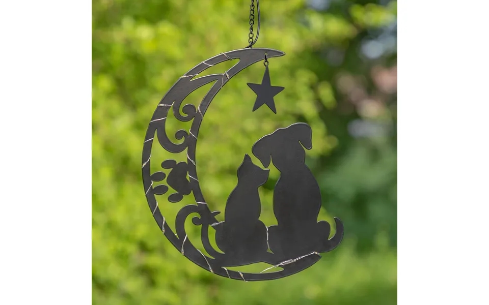 Star Gazing Pets On The Moon Solar Hanging Light - Cat & Dog Moon