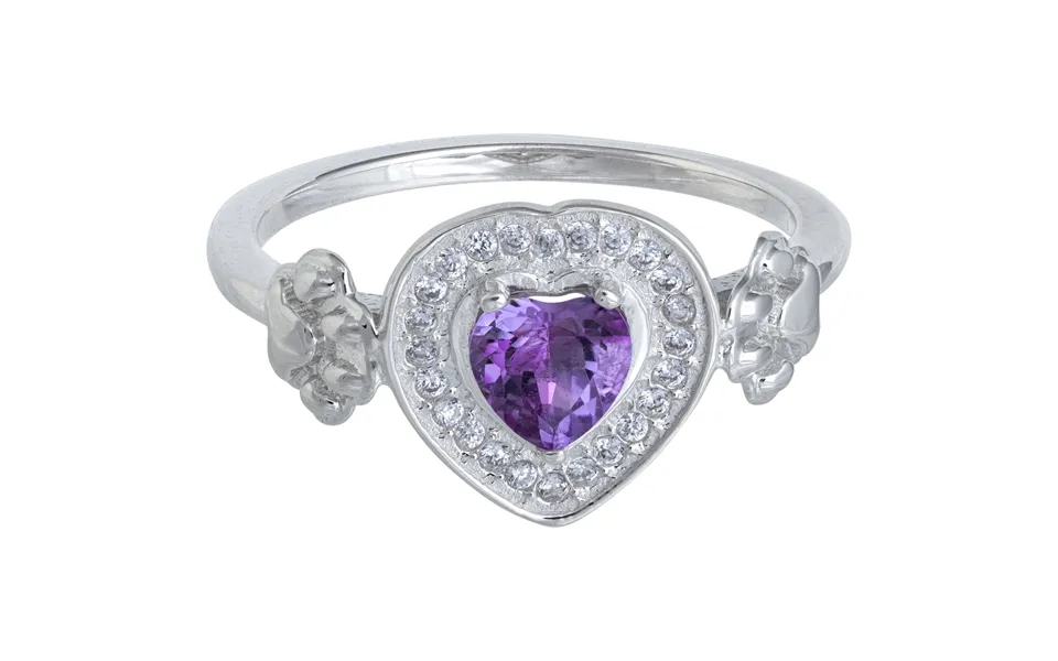 Sterling Silver & Amethyst Paw Print Heart Ring - 10