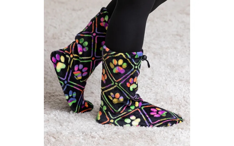 Super Cozy Deluxe Paw Non-slip Toggle Slipper Booties - Neon Grid Paws