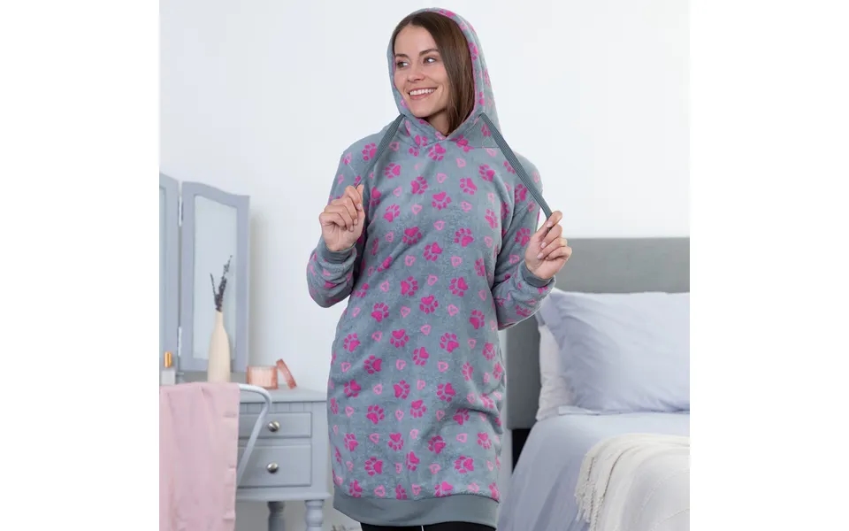 Super Cozy Paw & Heart Hooded Nightgown - M