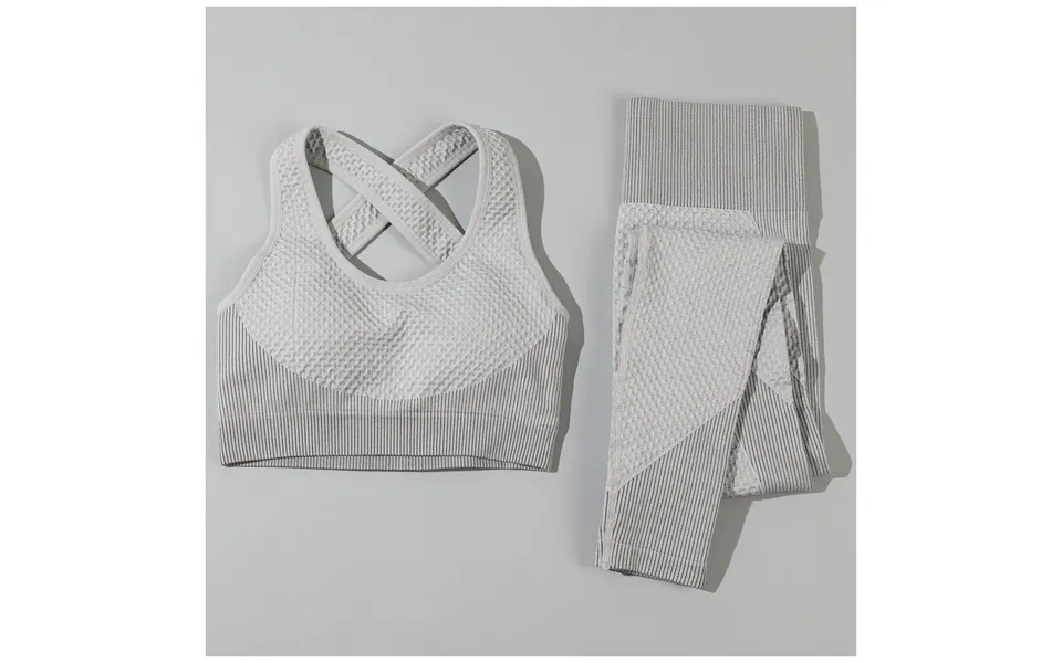 Textured Leggings & Sports Bra Activewear Set - Light Gray
