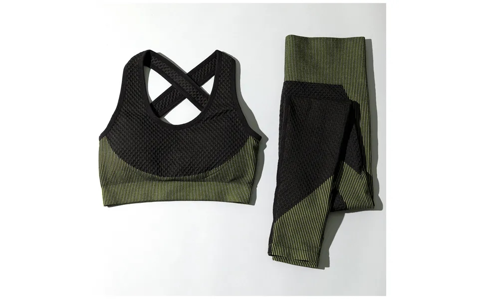 Textured Leggings & Sports Bra Activewear Set - Olive