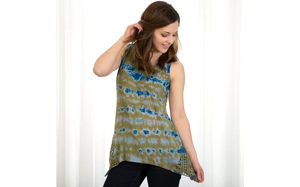 Tie-dyed Lace-hip Sleeveless Tunic - Green