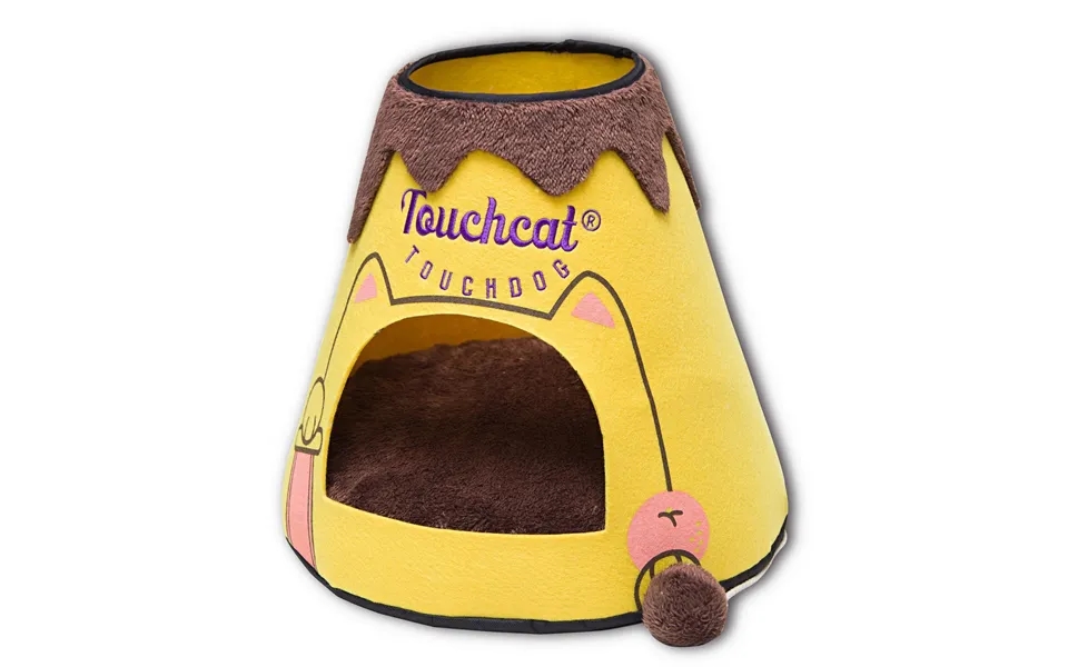 Touchcat Molten Lava Cat Bed House With Toy - Yellow Brown