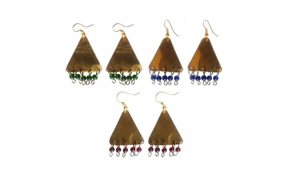 Tribal Brass And Bead Earrings - Red