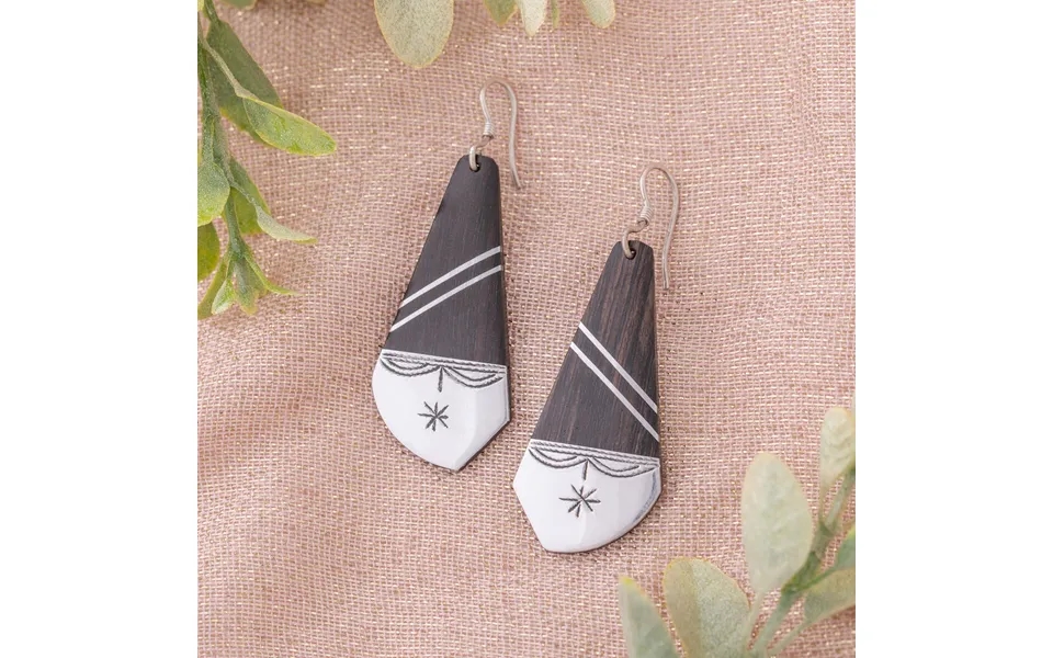 Tuareg Silver And Ebony Drop Earrings - Double Band