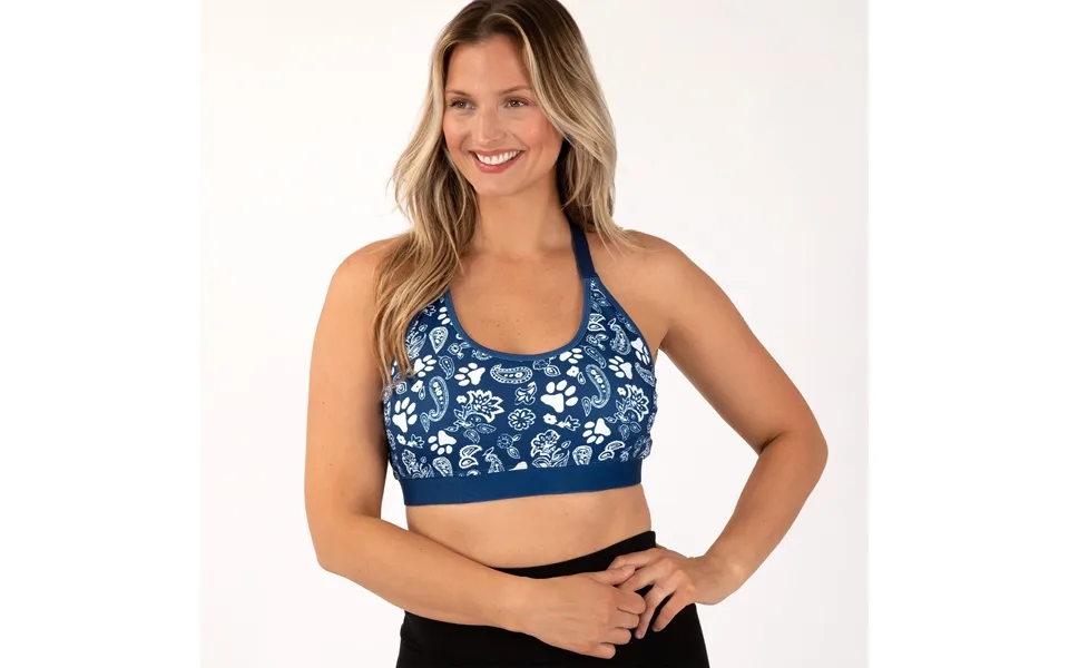 Wide Strap Adjustable Sports Bra - Blue Paisley Paws
