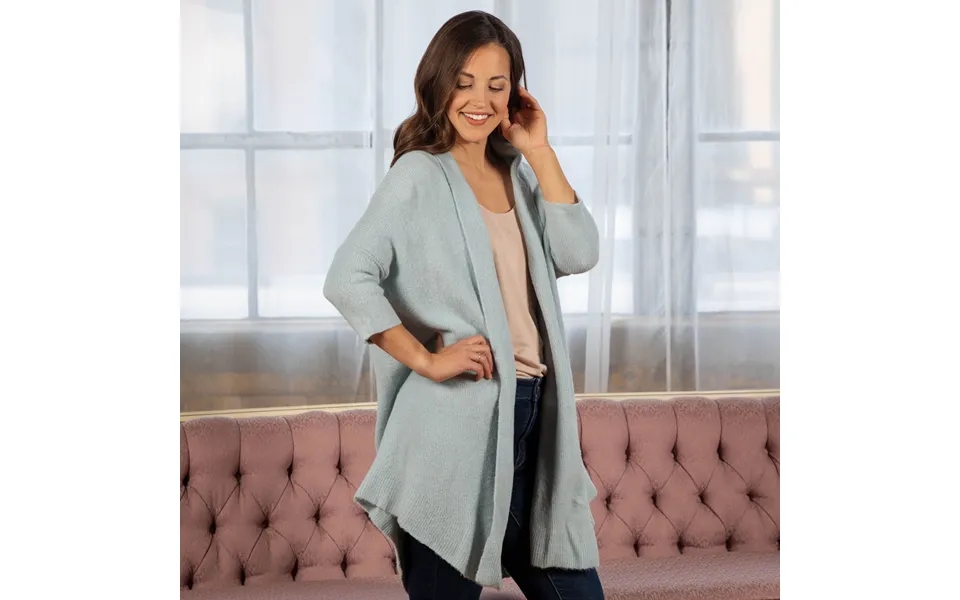 Women's Knitted 3 4 Sleeve Open Cardigan - Light Blue
