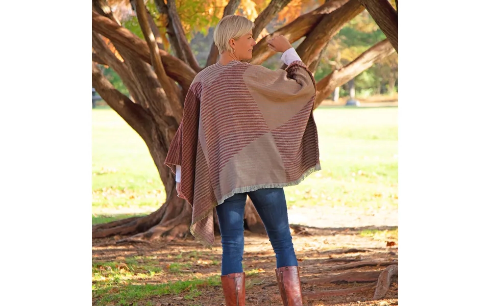 Wrapped In Style Poncho - Khaki & Red