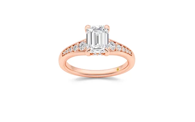Bloom Tapered Pavé Set Hidden Halo Emerald Cut Lab Grown Diamond Engagement Ring 14k Rose Gold 2 1 3 Ct product image