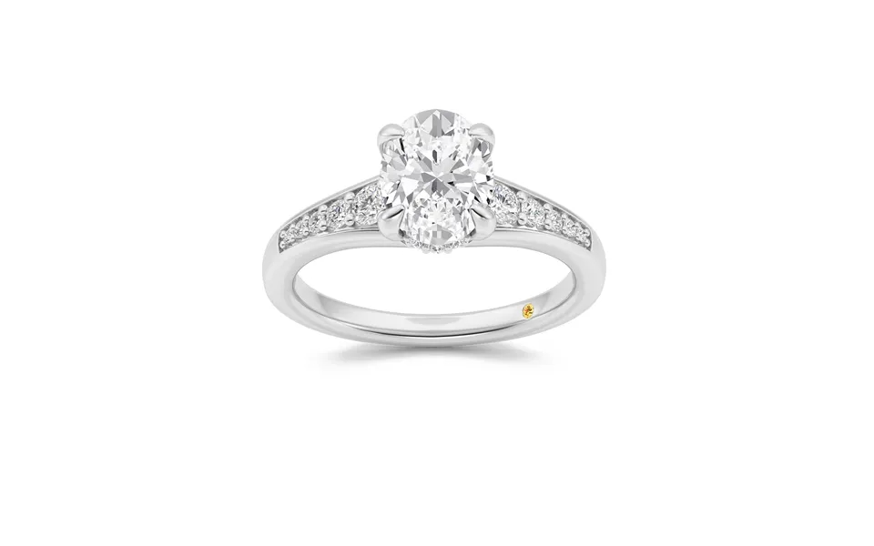 Bloom Tapered Pavé Set Hidden Halo Oval Lab Grown Diamond Engagement Ring 18k White Gold 1 3 4 Ct