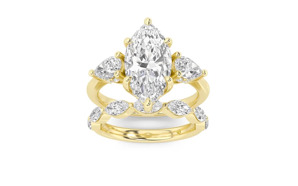 Celestia Lab Grown Marquise Diamond Engagement Ring With The Elara Wedding Band 10k Yellow Gold 2 1 10 Ct