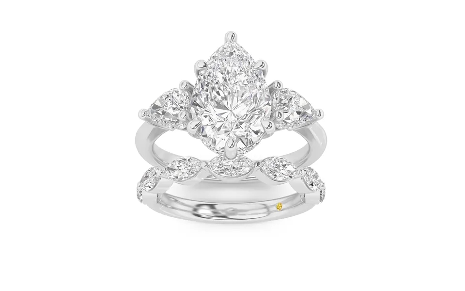 Celestia Lab Grown Pear Shaped Diamond Engagement Ring With The Elara Wedding Band 10k White Gold 2 1 10 Ct