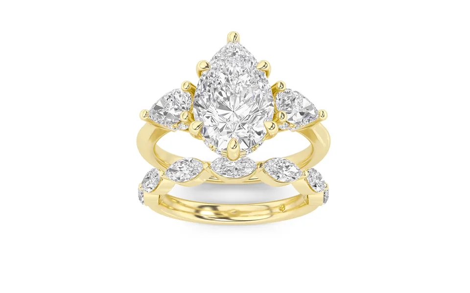 Celestia Lab Grown Pear Shaped Diamond Engagement Ring With The Elara Wedding Band 10k Yellow Gold 2 1 10 Ct