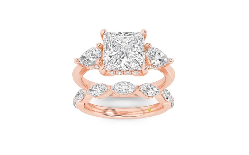 Celestia Lab Grown Princess Cut Diamond Engagement Ring With The Elara Wedding Band 10k Rose Gold 2 1 10 Ct