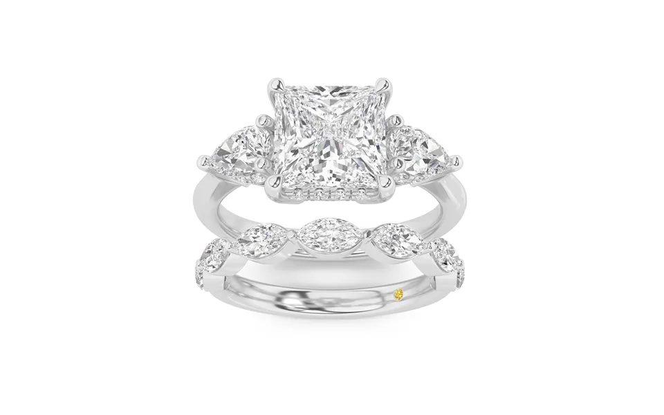 Celestia Lab Grown Princess Cut Diamond Engagement Ring With The Elara Wedding Band 10k White Gold 2 1 10 Ct
