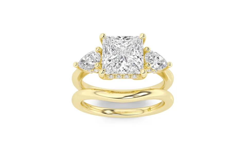 Celestia Lab Grown Princess Cut Diamond Engagement Ring With The Luna Wedding Band 10k Yellow Gold 2 5 8 Ct