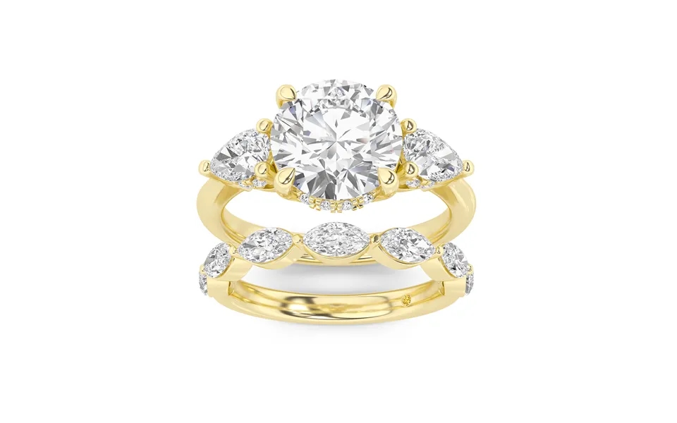 Celestia Lab Grown Round Diamond Engagement Ring With The Elara Wedding Band 10k Yellow Gold 2 1 10 Ct