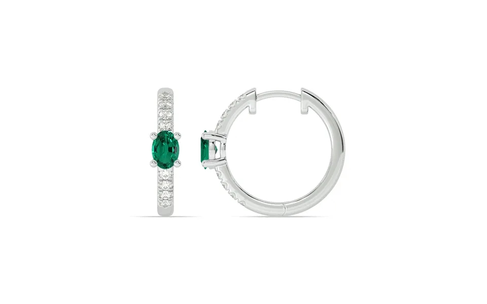 Celestial Stop Lab Grown Diamond And Emerald Huggie Earrings 14k White Gold 1 4 Ct