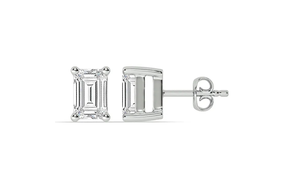 Certified Lab Grown Four Prong Emerald Cut Diamond Stud Earring 14k White Gold 1 1 2 Ct