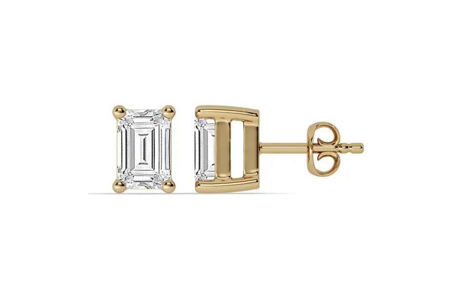 Certified Lab Grown Four Prong Emerald Cut Diamond Stud Earring 14k Yellow Gold 1 1 2 Ct