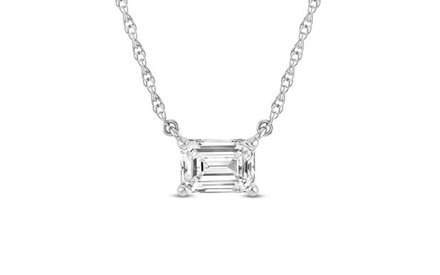 East West Emerald Cut Floating Lab Diamond Solitaire Necklace 14k White Gold 2 1 2 Ct product image