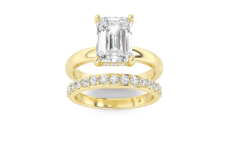 Firefly Lab Grown Emerald Cut Diamond Engagement Ring With The Liv Wedding Band 14k Yellow Gold 2 1 2 Ct