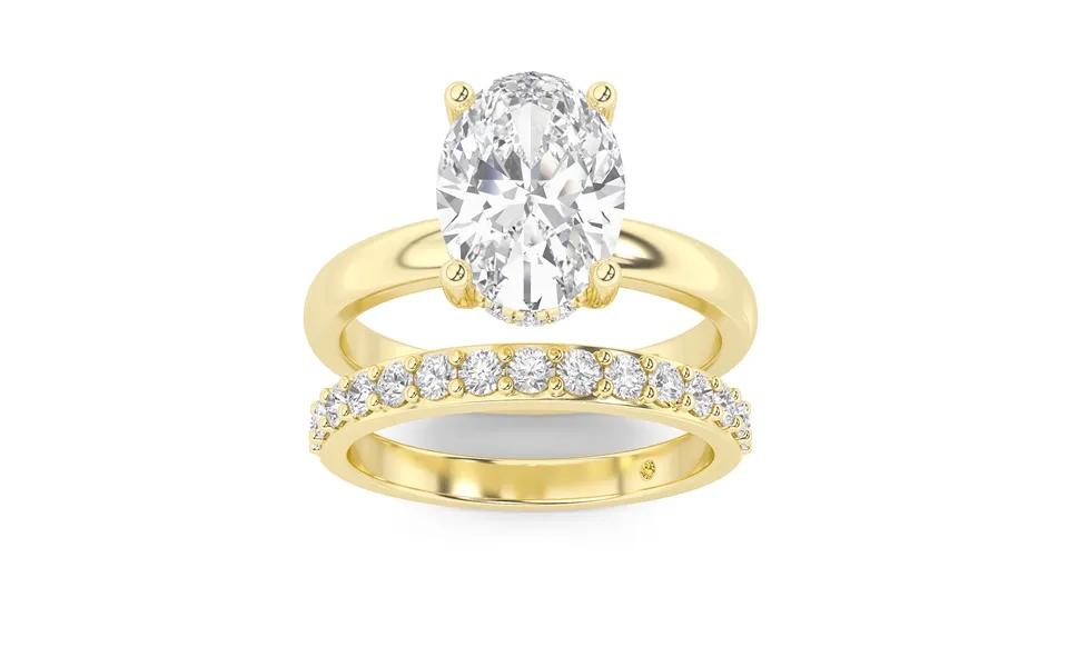 Firefly Lab Grown Oval Shaped Diamond Engagement Ring With The Liv Wedding Band 10k Yellow Gold 3 Ct