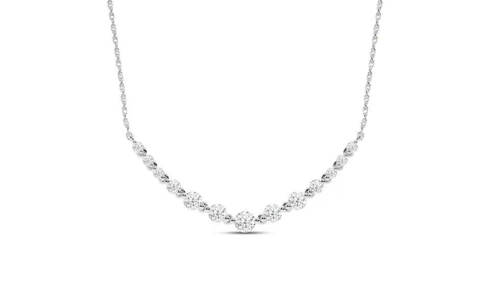 Graduating Curved Lab Grown Diamond Bar Necklace 10k White Gold 1 1 2 Ct