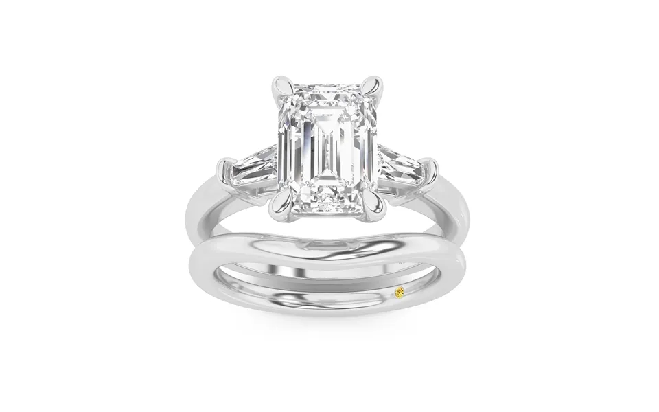 Ignite Lab Grown Emerald Cut Diamond Engagement Ring With The Zola Wedding Band 10k White Gold 1 1 2 Ct