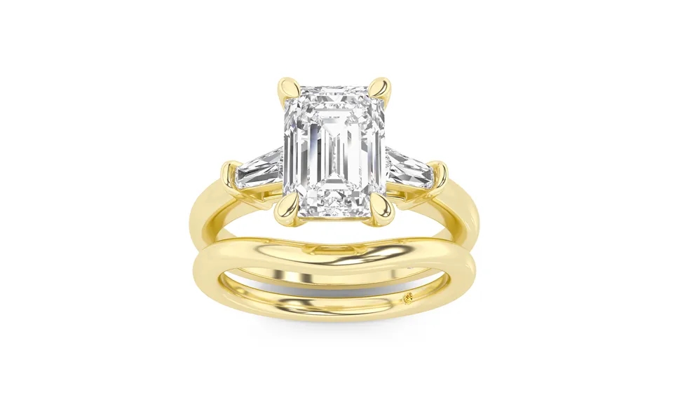 Ignite Lab Grown Emerald Cut Diamond Engagement Ring With The Zola Wedding Band 10k Yellow Gold 1 1 2 Ct