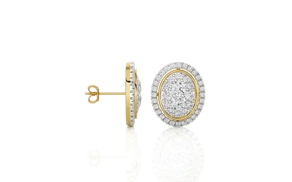 Lab Grown Diamond Halo Cluster Stud Earring Yellow Gold 1 Ct