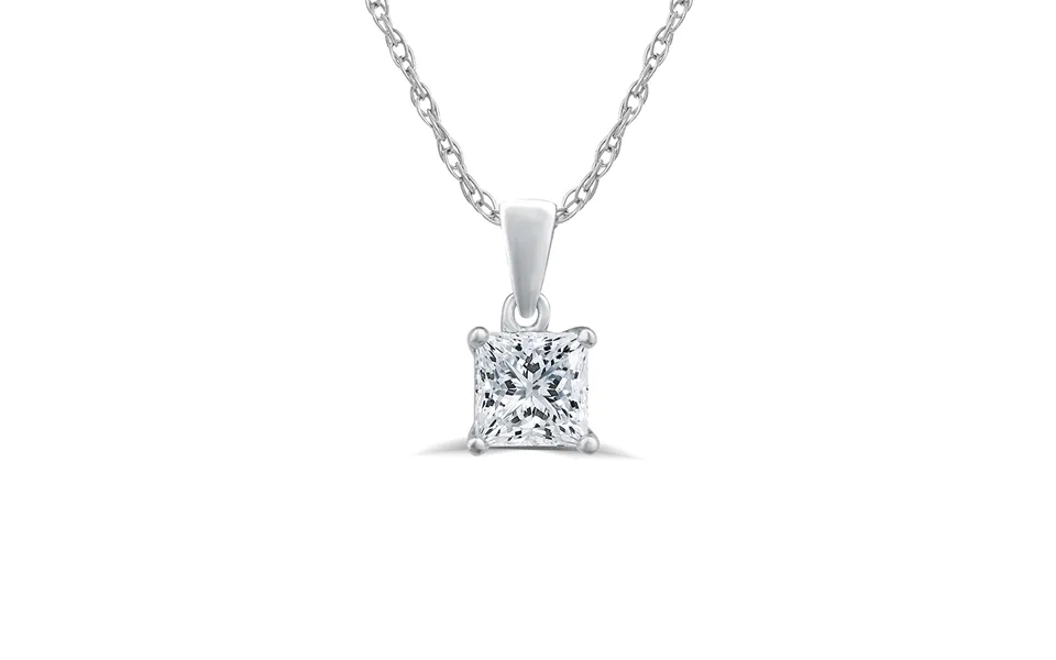 Lab Grown Princess Cut Gh Si Solitaire Diamond Necklace 10k White Gold 2 Ct