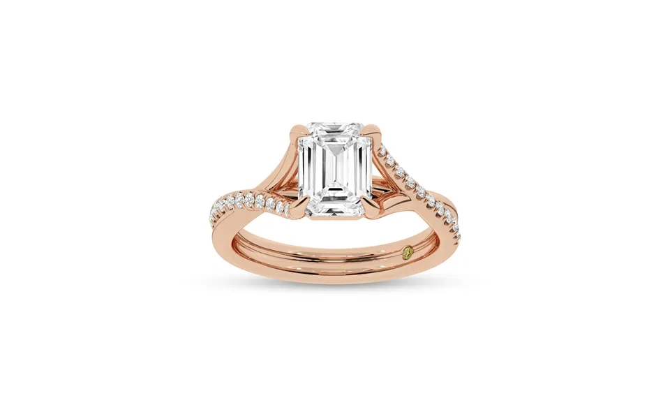 Lumen Twisted Pavé Shank Emerald Cut Lab Diamond Engagement Ring 18k Rose Gold 2 1 5 Ct