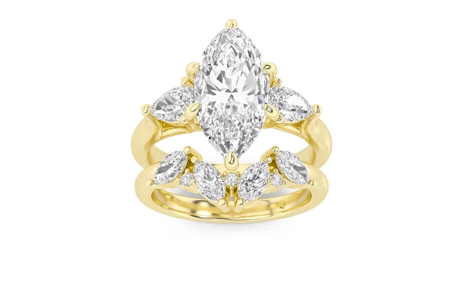 Lumina Lab Grown Marquise Diamond Engagement Ring With The Annabella Wedding Band 10k Yellow Gold 1 3 4 Ct