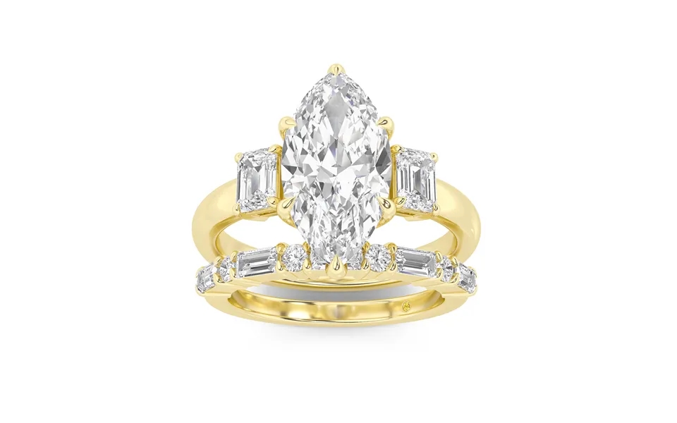 Moonbeam Lab Grown Marquise Diamond Engagement Ring With The Cleo Wedding Band 10k Yellow Gold 2 1 2 Ct