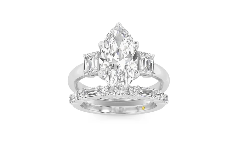 Moonbeam Lab Grown Marquise Diamond Engagement Ring With The Cleo Wedding Band 18k White Gold 2 1 2 Ct