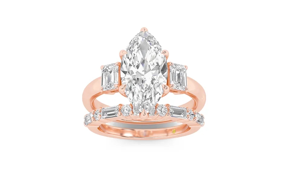 Moonbeam Lab Grown Marquise Shaped Diamond Engagement Ring With The Cleo Wedding Band 10k Rose Gold 2 Ct