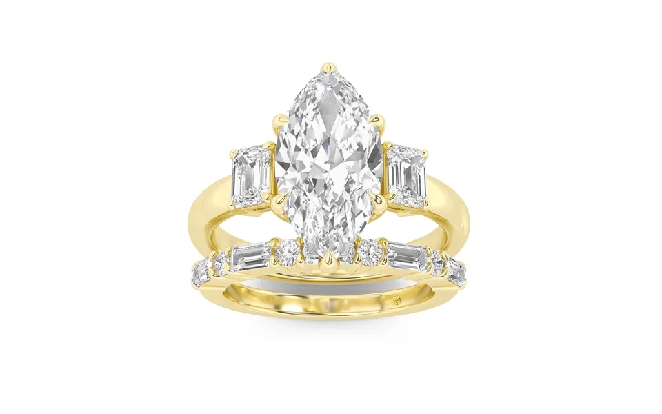 Moonbeam Lab Grown Marquise Shaped Diamond Engagement Ring With The Cleo Wedding Band 10k Yellow Gold 2 Ct
