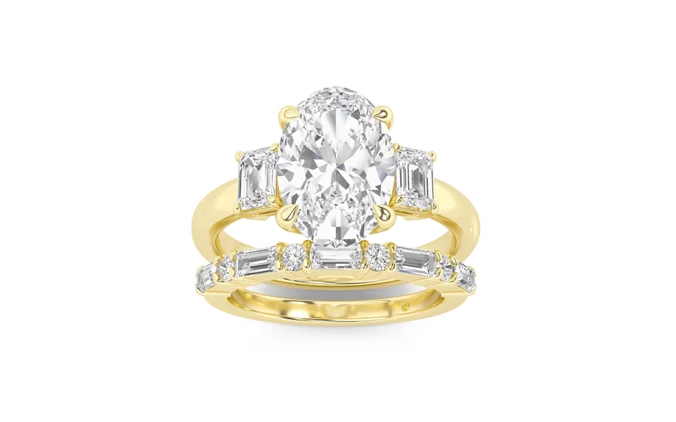 Moonbeam Lab Grown Oval Shaped Diamond Engagement Ring With The Cleo Wedding Band 10k Yellow Gold 2 Ct