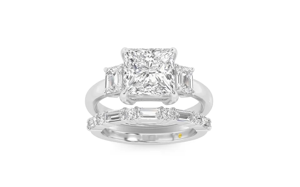 Moonbeam Lab Grown Princess Cut Diamond Engagement Ring With The Cleo Wedding Band 10k White Gold 2 Ct