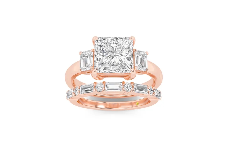 Moonbeam Lab Grown Princess Cut Diamond Engagement Ring With The Cleo Wedding Band 14k Rose Gold 3 Ct
