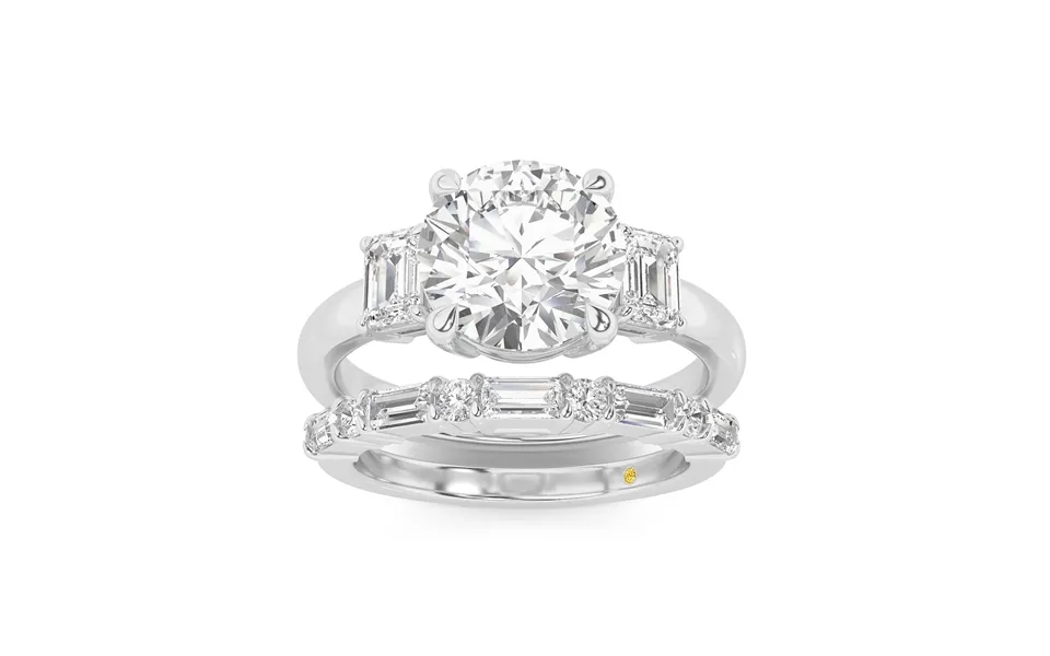 Moonbeam Lab Grown Round Diamond Engagement Ring With The Cleo Wedding Band 10k White Gold 2 Ct