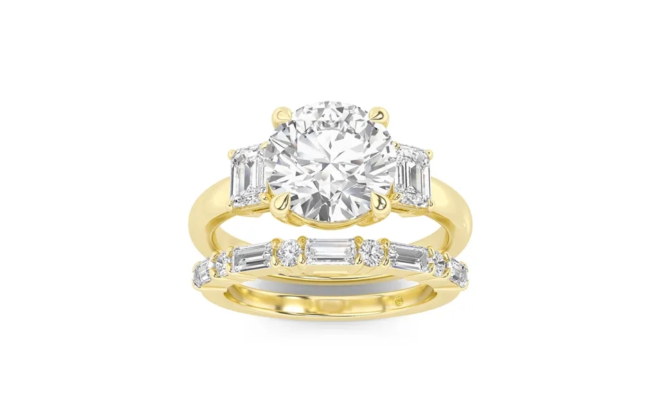 Moonbeam Lab Grown Round Diamond Engagement Ring With The Cleo Wedding Band 10k Yellow Gold 2 Ct