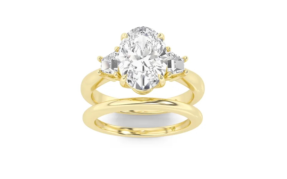 Nova Lab Grown Oval Shaped Diamond Engagement Ring With The Sage Wedding Band 18k Yellow Gold 2 3 4 Ct