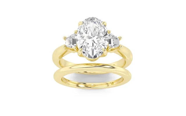 Nova Lab Grown Oval Shaped Diamond Engagement Ring With The Sage Wedding Band 18k Yellow Gold 2 3 4 Ct product image
