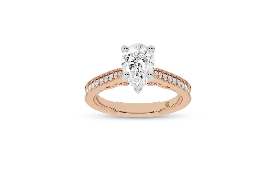 Oslo Vintage Inspired Hidden Accent Pear Shape Lab Grown Diamond Engagement Ring 18k Rose Gold 2 1 3 Ct