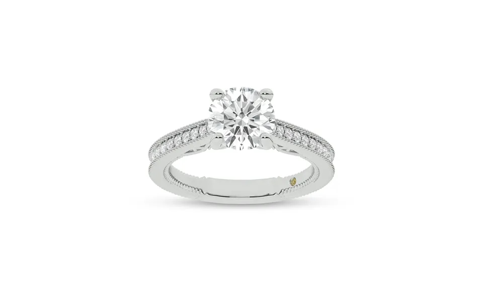 Oslo Vintage Inspired Hidden Accent Round Lab Grown Diamond Engagement Ring 14k White Gold 2 7 8 Ct