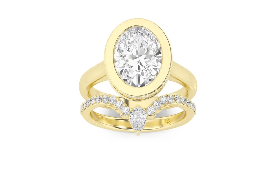 Secret Kiss Lab Grown Oval Shaped Diamond Engagement Ring With The Annamaria Wedding Band 18k Yellow Gold 3 5 8 Ct